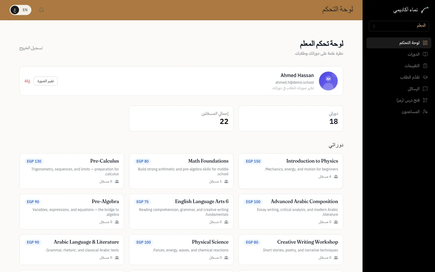 لوحة التحكم والصورة الشخصية — الخطوة 1