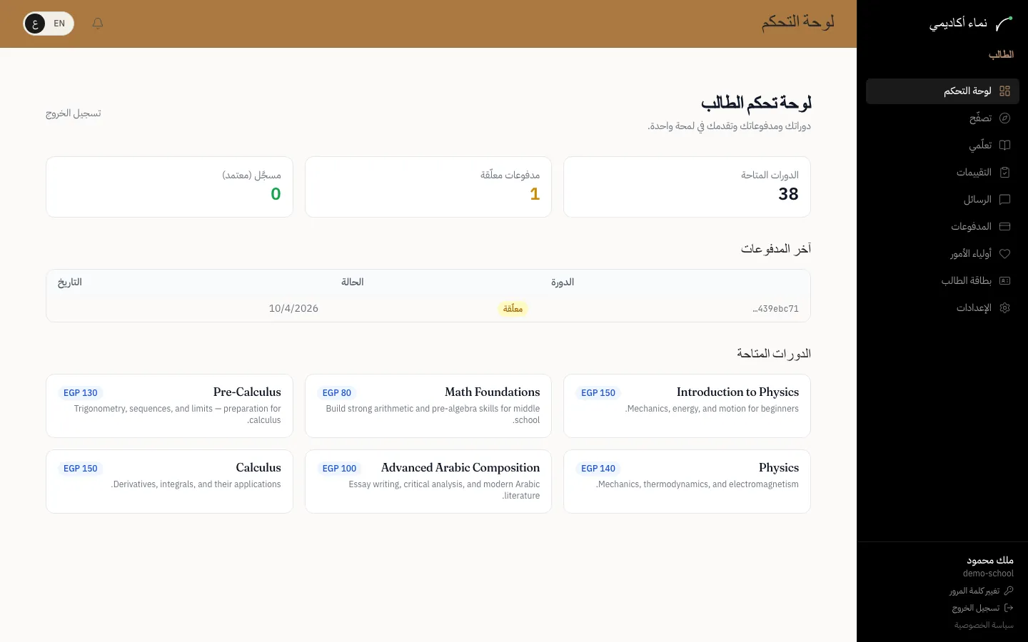 لوحة التحكم — الخطوة 1